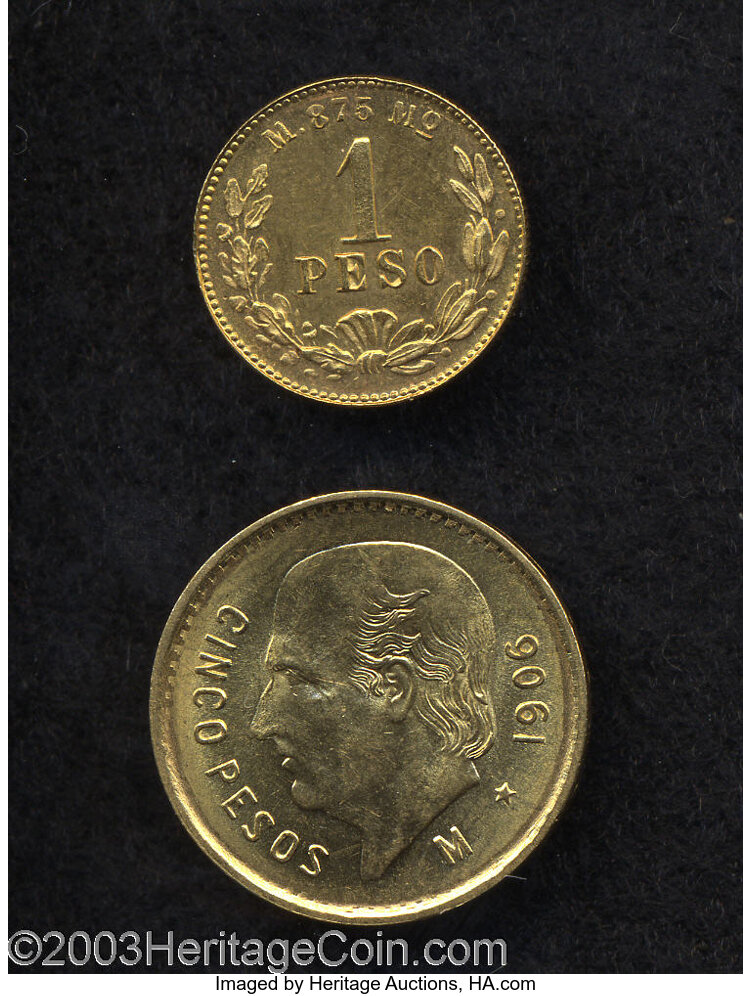 Mexico Republic High Grade Gold Duo Km464 5 Pesos 1906