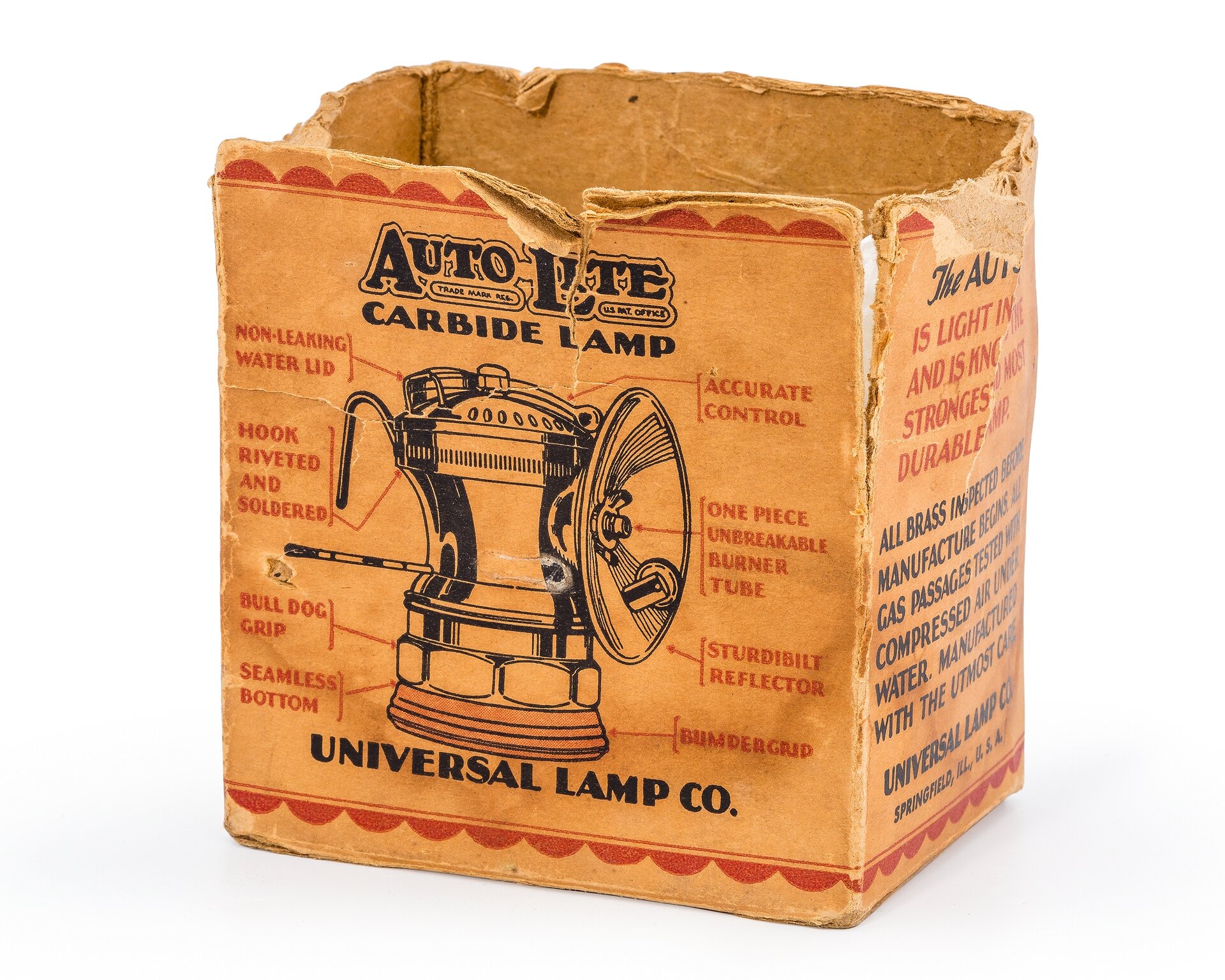 Auto Lite Carbide Miner's Lamp Box. Universal Lamp Company . | Lot ...