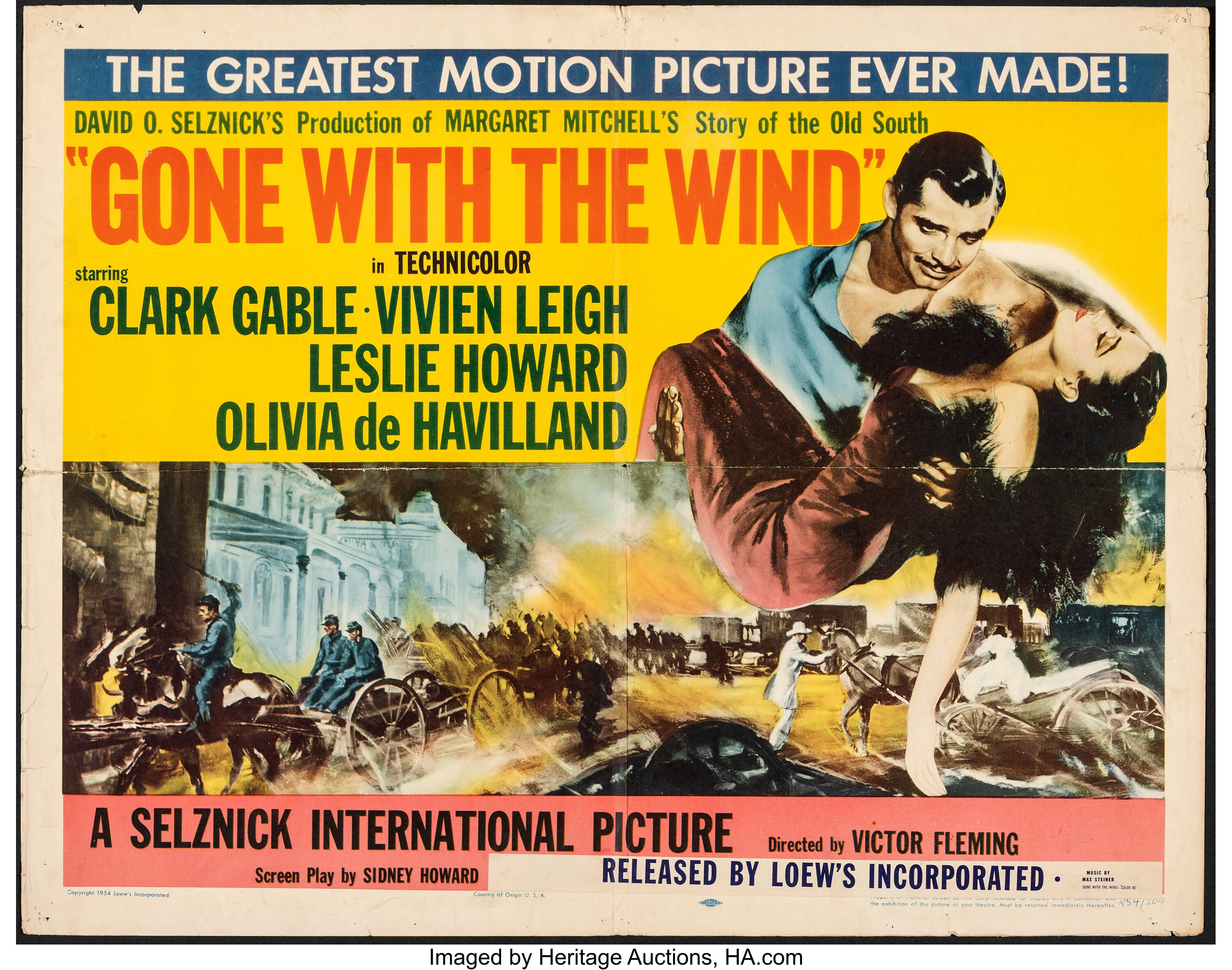 Gone with the Wind (MGM, R-1954). Folded, Fine+. Half Sheet (22