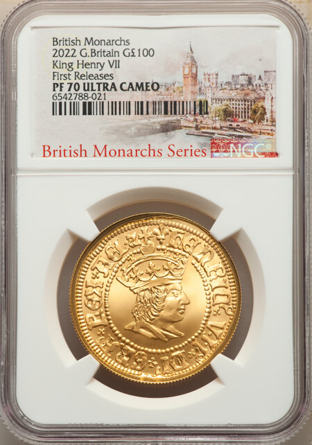 Elizabeth II gold 100 Pounds 2022 PR70  Ultra Cameo NGC, 70 NGC