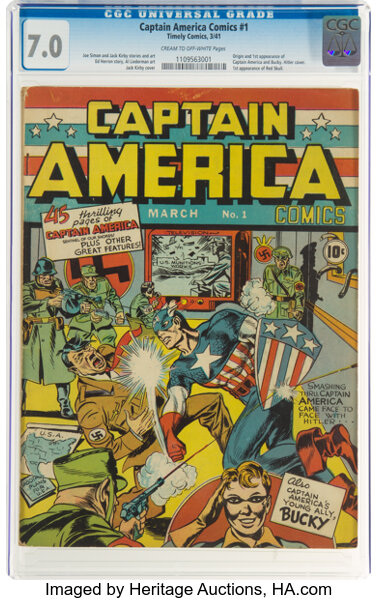 Golden Age (1938-1955):Superhero, Captain America Comics #1 (Timely, 1941) CGC FN/VF 7.0 Cream to off-white pages....