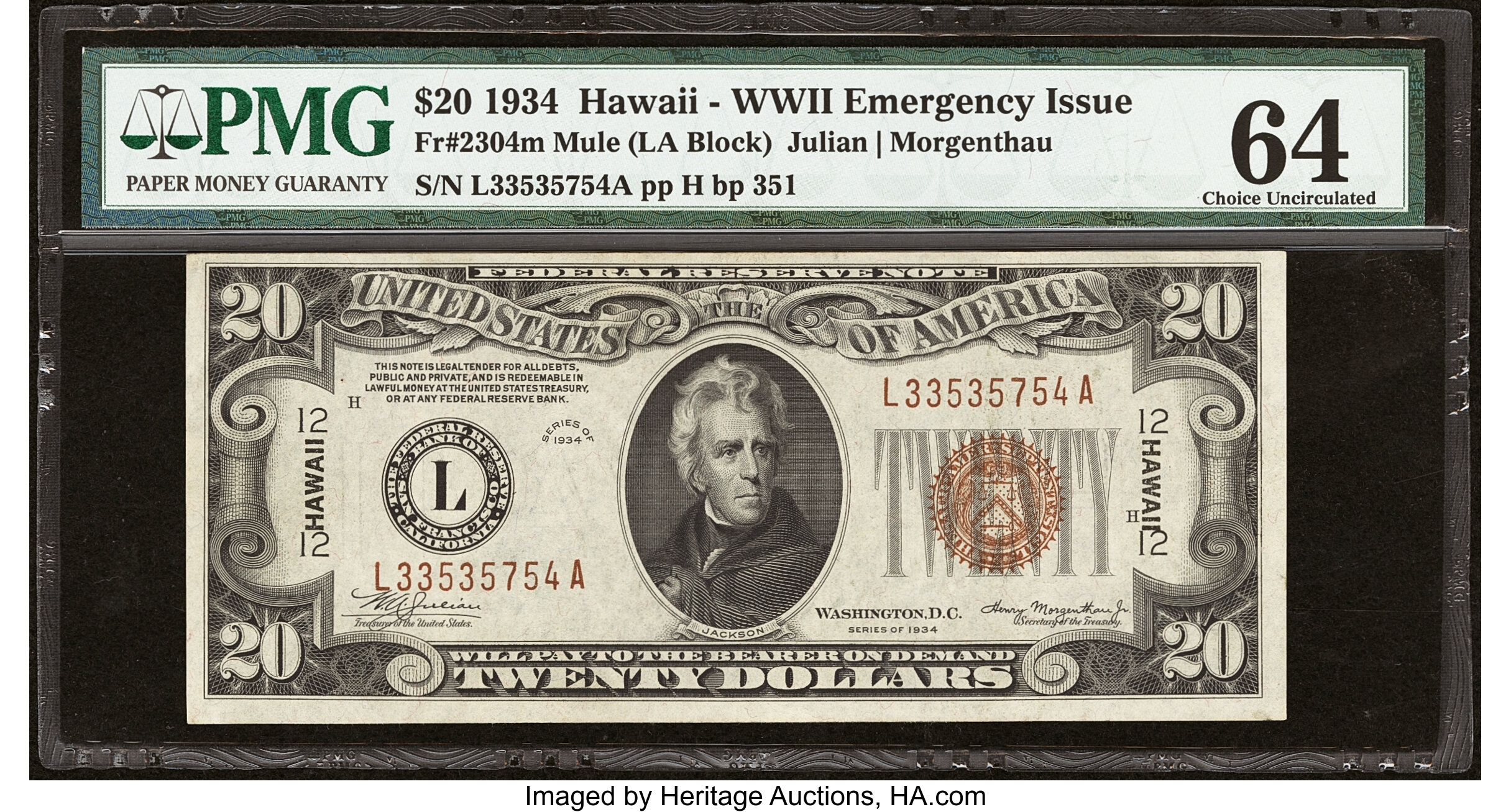 Fr. 2304 $20 1934 Mule Hawaii Federal Reserve Note. PMG Choice | Lot ...