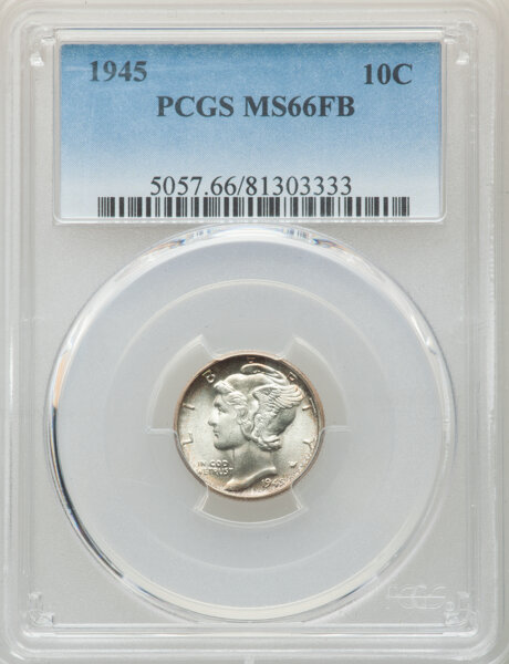 Mercury Dimes, 1945 10C MS66 Full Bands PCGS....