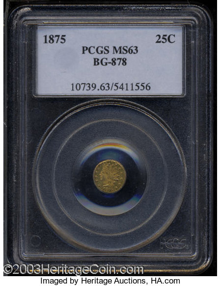 1875 25c Indian Round 25 Cents Bg 878 R 3 Ms63 Pcgs Lot 56 Heritage Auctions