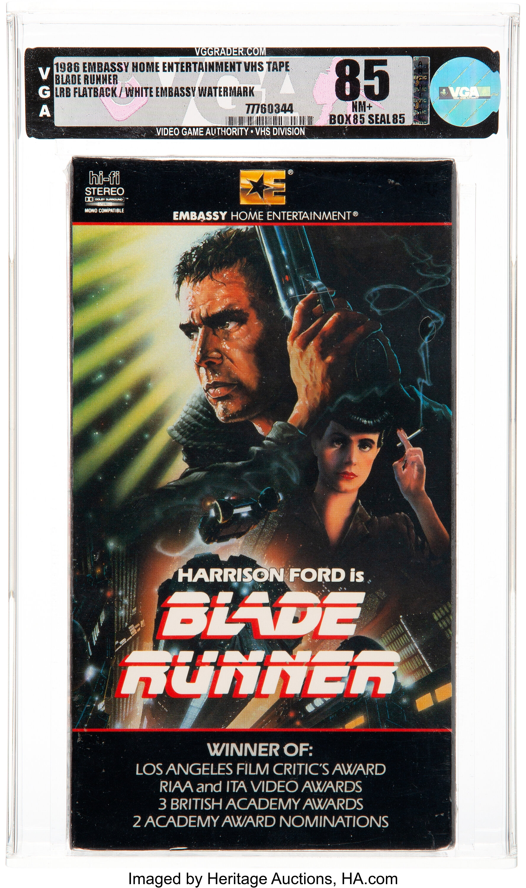 Blade Runner VHS 1986 VGA 85 NM+, LRB Flatback/White Embassy | Lot ...