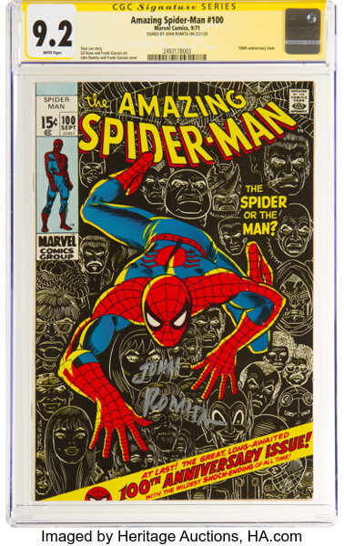 Bronze Age (1970-1979):Superhero, The Amazing Spider-Man #100 Signature Series: John Romita (Marvel, 1971) CGC NM- 9.2 White pages....