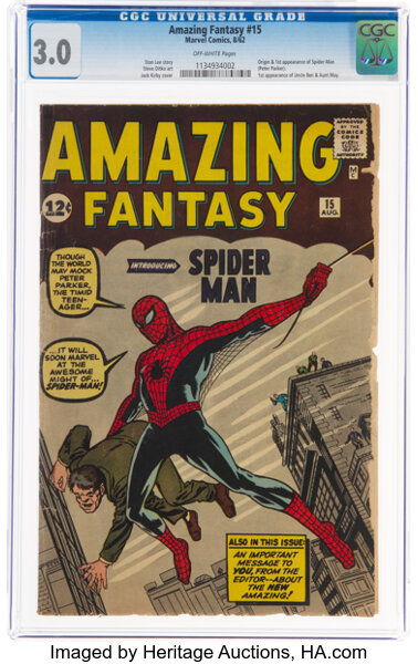 Silver Age (1956-1969):Superhero, Amazing Fantasy #15 (Marvel, 1962) CGC GD/VG 3.0 Off-white pages....