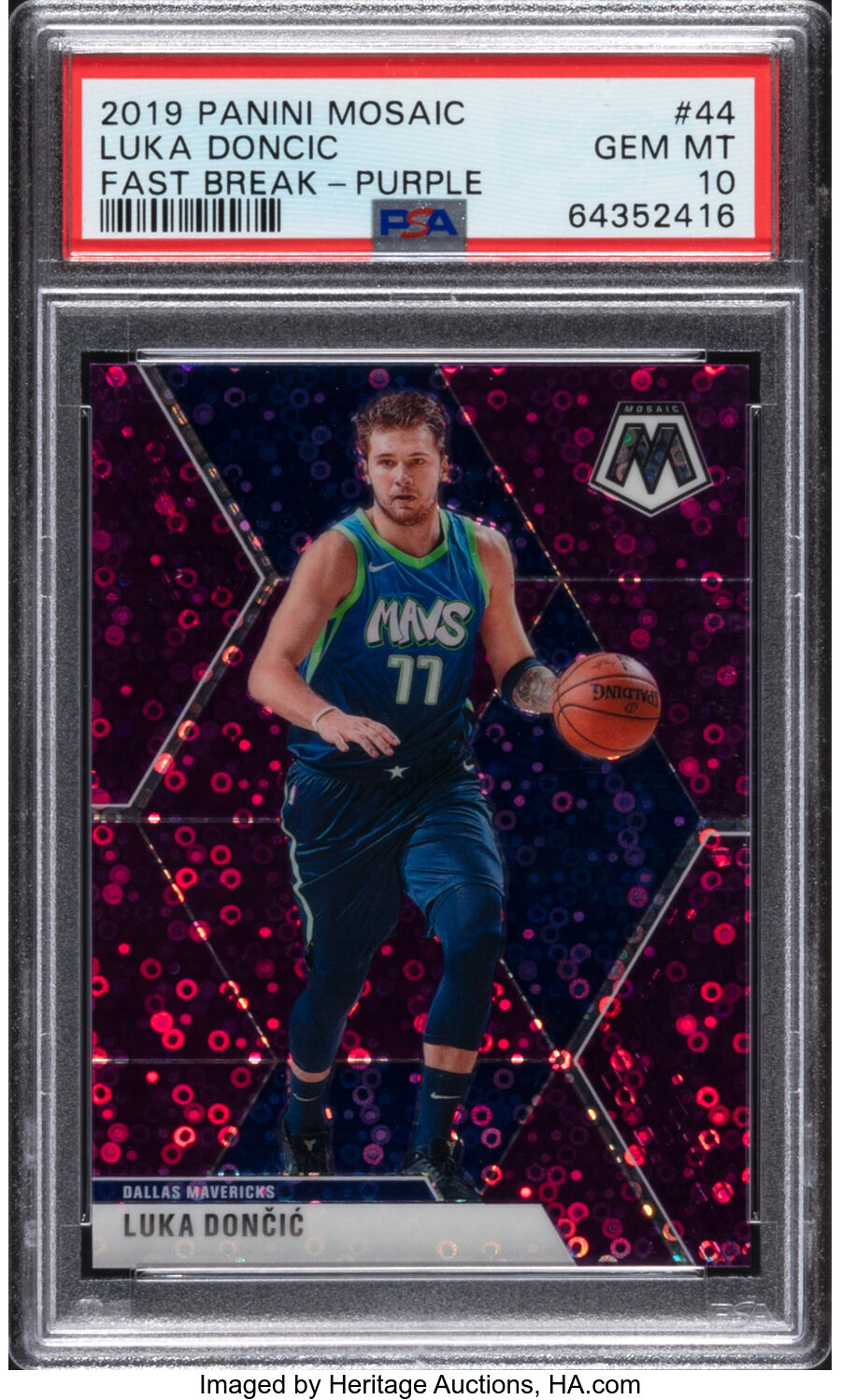 2019-20 Panini Mosaic Luka Doncic (Fast Break Purple) #44 PSA Gem Mint 10 - #'d 15/50