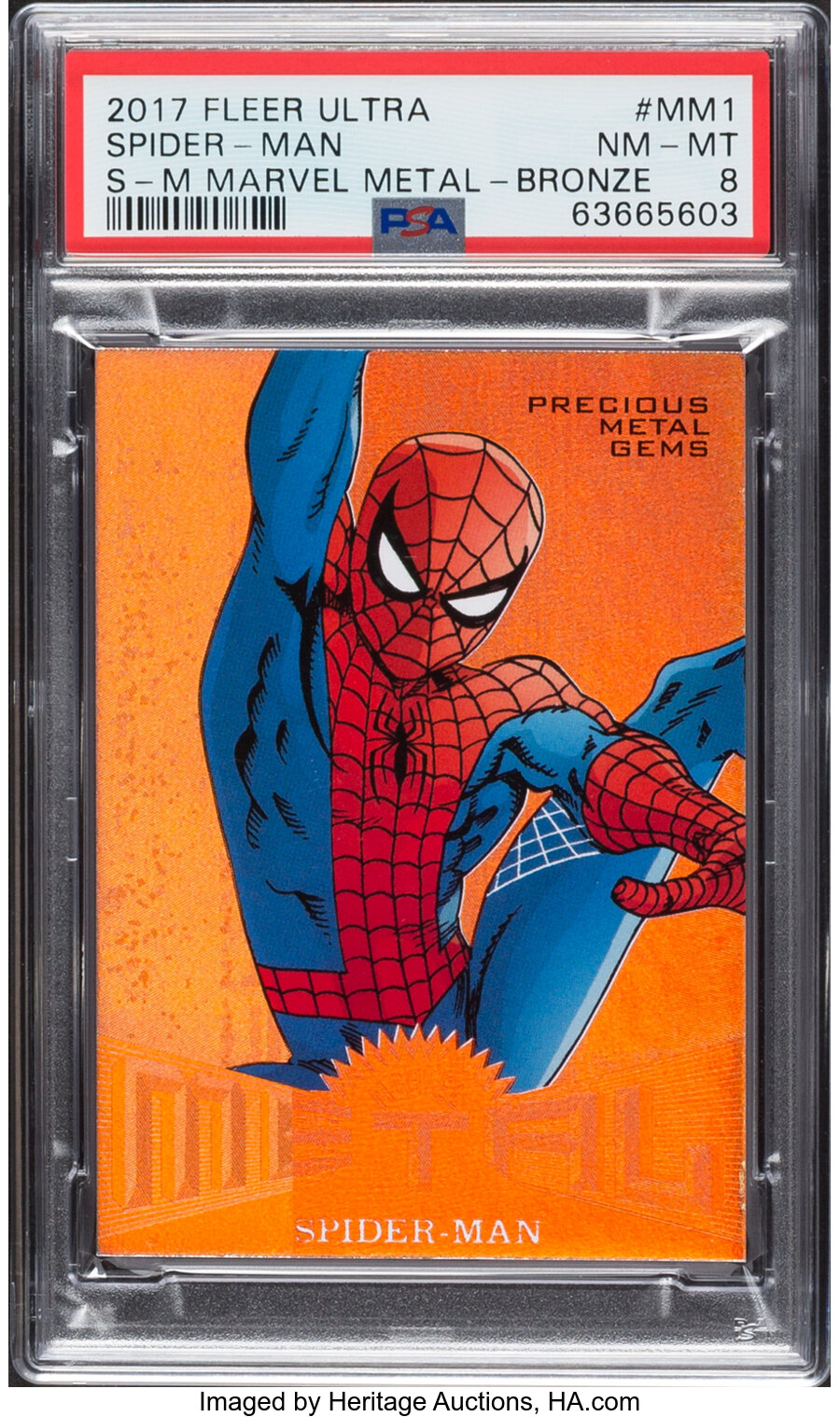 2017 Fleer Ultra Spider-Man (Marvel Met-Precious Metal Gems Bronze) #MM1 PSA NM-MT 8 - #'d 175/199