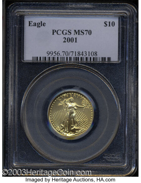 2001 Quarter Ounce Gold Eagle Ms70 Pcgs Modern Bullion