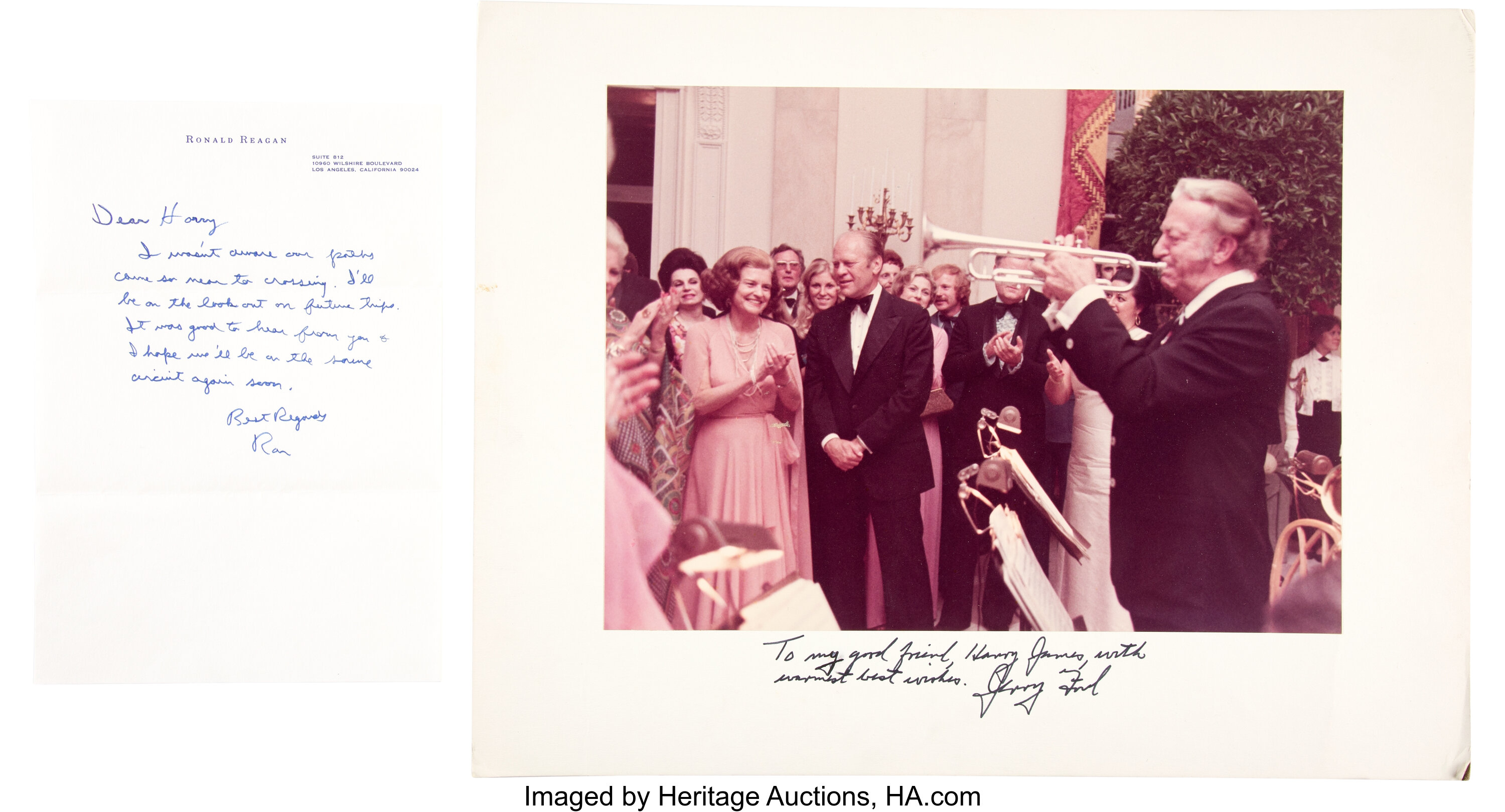 Ronald Reagan Handwritten Letter And Gerald Ford Signed Photo For 