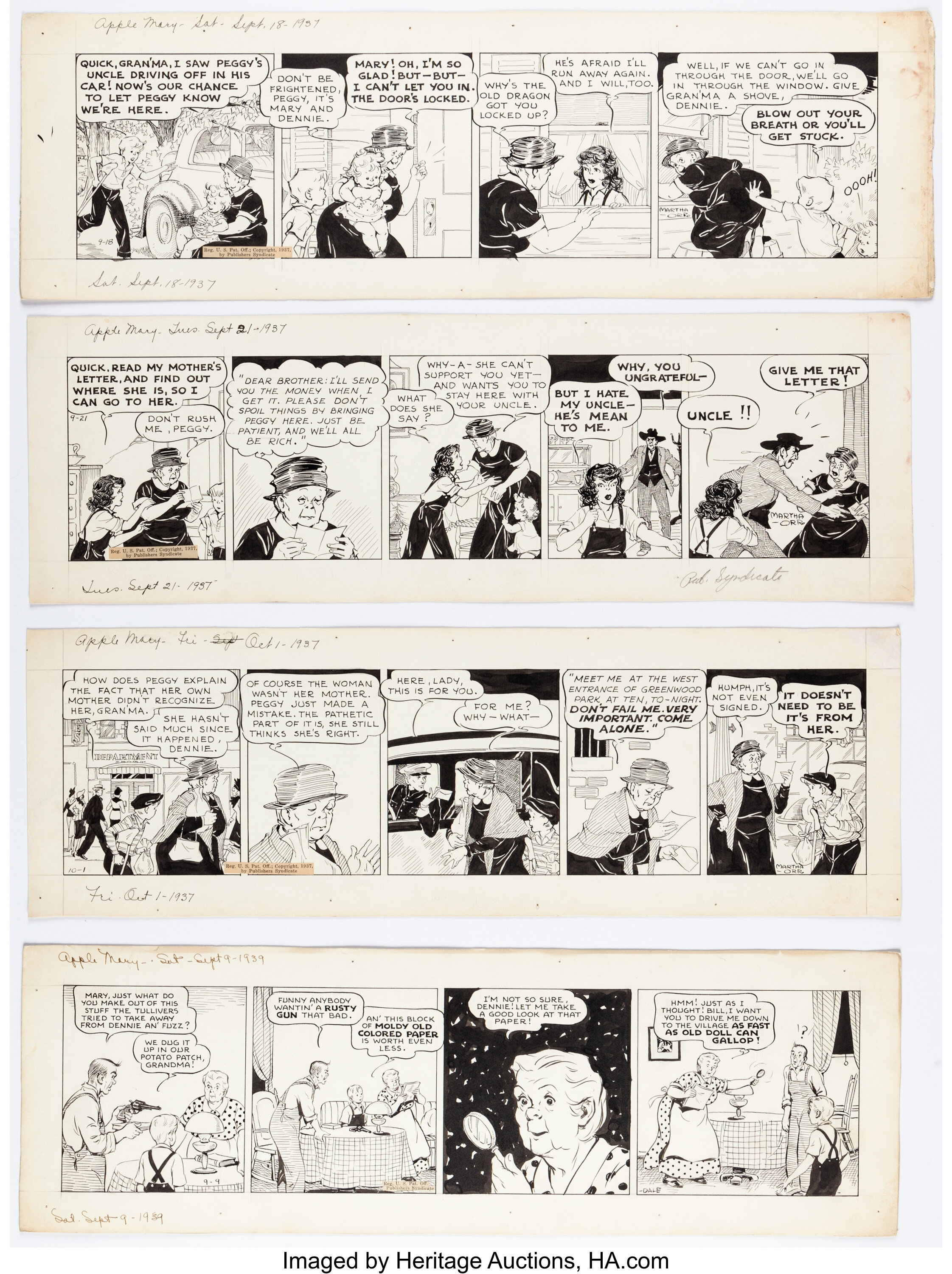 Martha Orr Apple Mary Daily Comic Strip Original Art Group of 4 | Lot ...