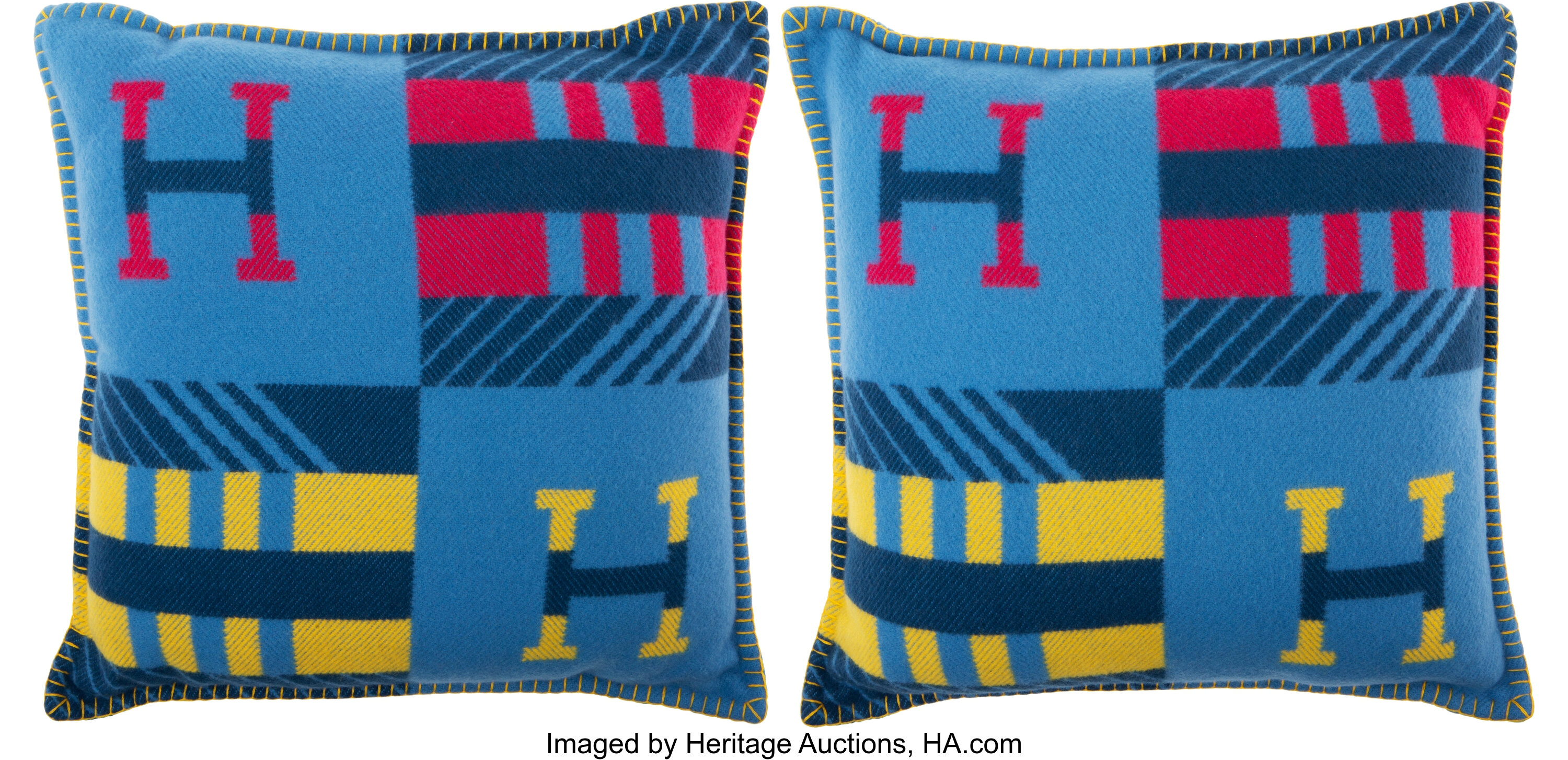 Hermès Set of Two Outremer and Indigo Avalon Jump'H Pillows. Lot 15002 Heritage Auctions