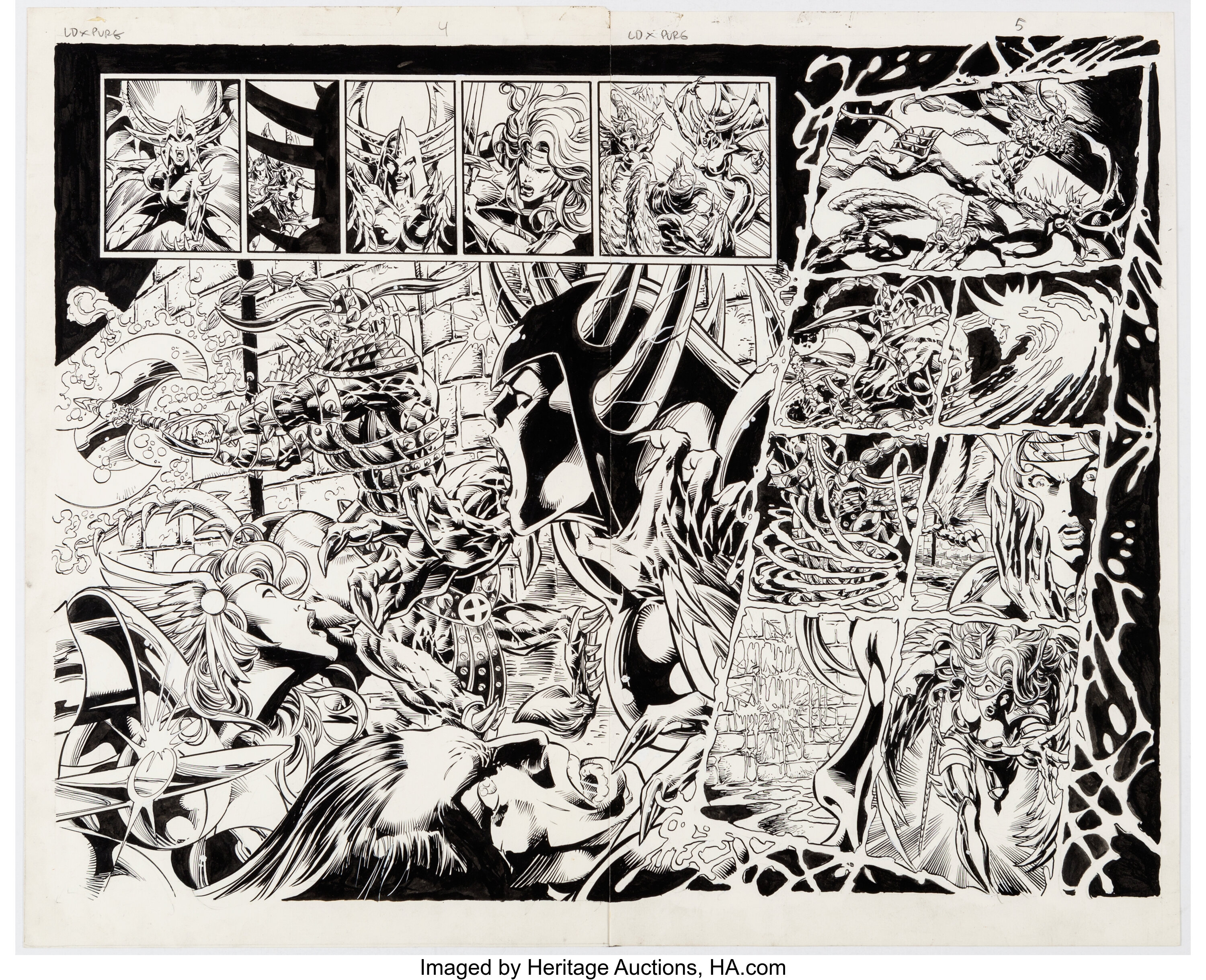 Mike Deodato Jr. Lady Death vs. Purgatori Double Page Spread 4-5 | Lot ...