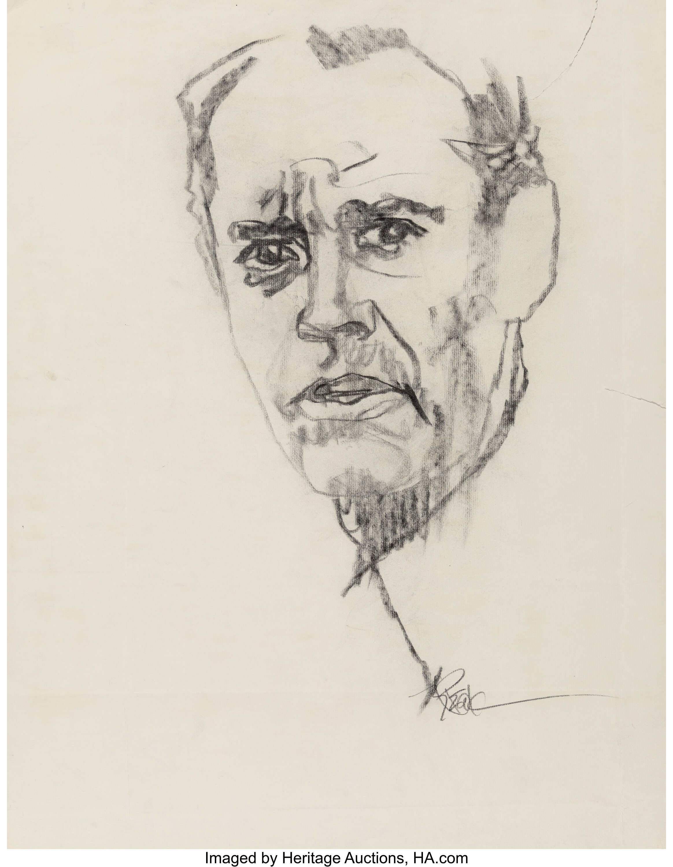 Robert Peak (American, 1927-1992). Henry Fonda. Charcoal on paper ...