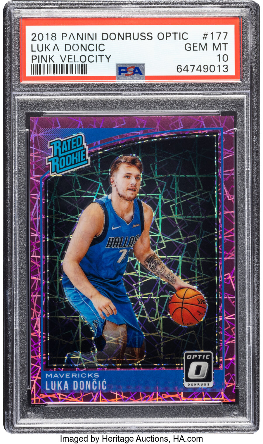 2018 Panini Donruss Optic Luka Doncic (Pink Velocity) Rookie #177 PSA Gem Mint 10 - #'d 27/79