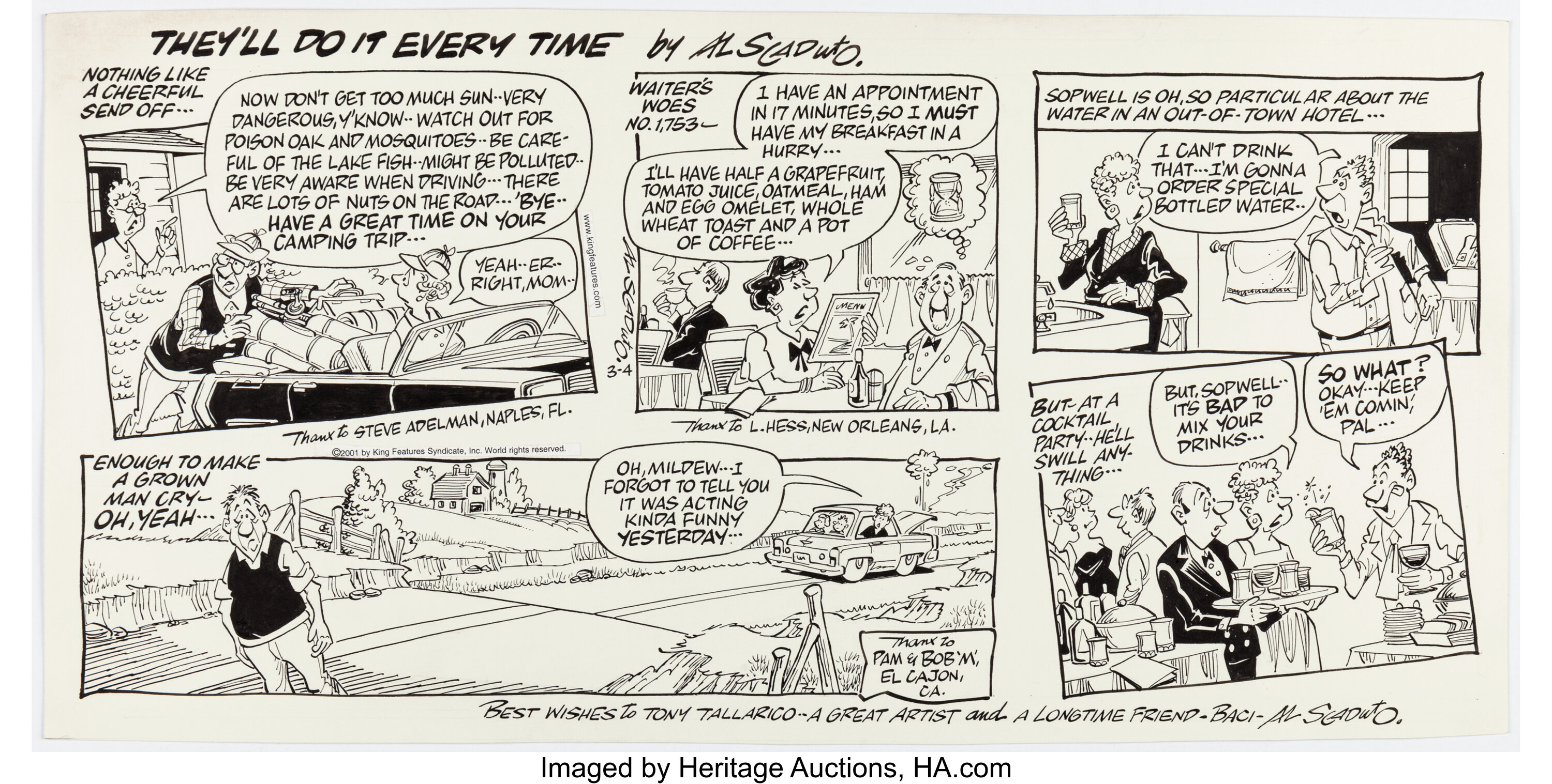 Al Scaduto They'll Do It Every Time Sunday Comic Strip Inscribed | Lot ...