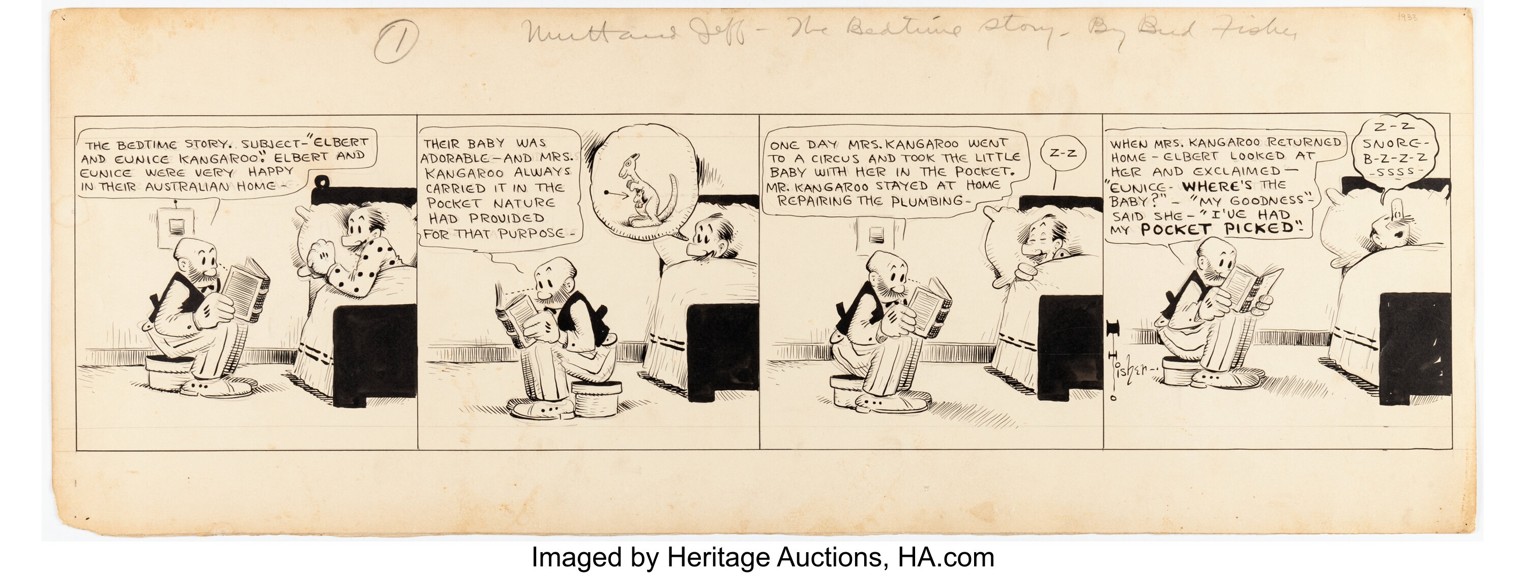 Bud Fisher Mutt & Jeff Daily Comic Strip Original Art (Bell | Lot ...