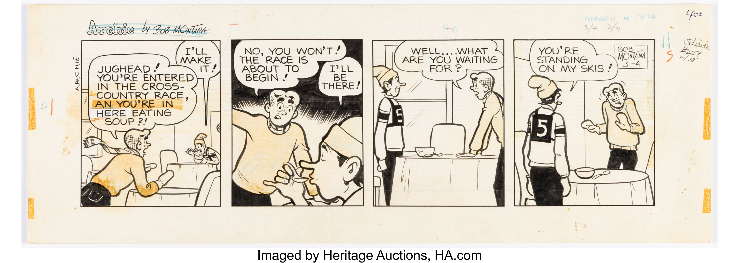 Bob Montana Archie Daily Comic Strip Original Art dated 3-4-74 | Lot ...