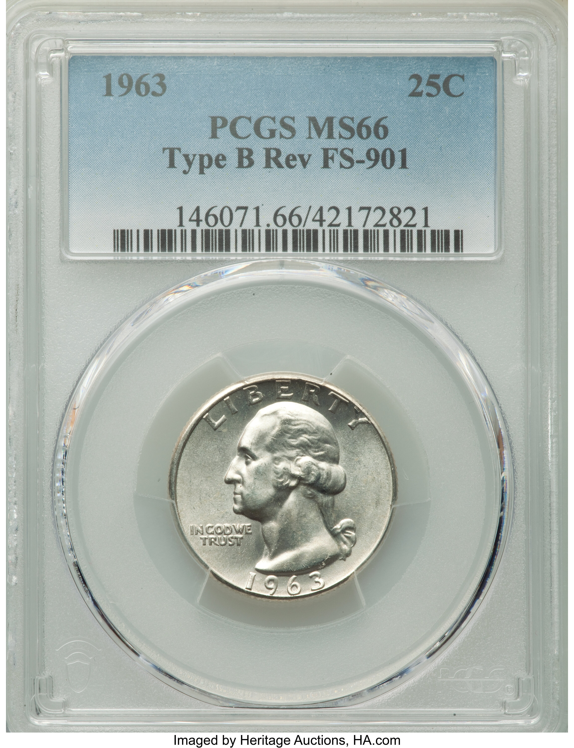 1963 25C Type B Reverse, FS-901, MS66 PCGS. PCGS Population: | Lot ...