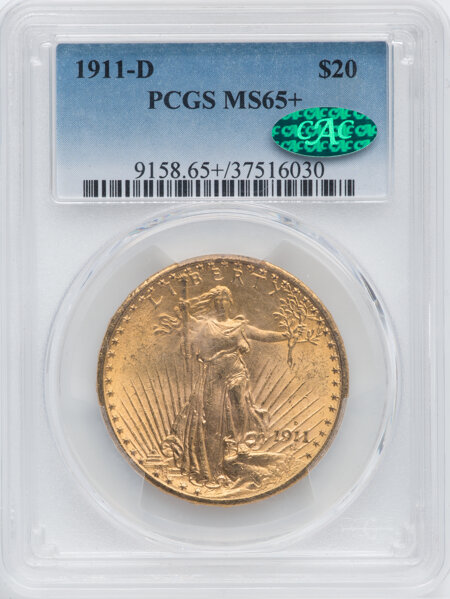 1911-D $20 CAC PCGS Plus 65 PCGS