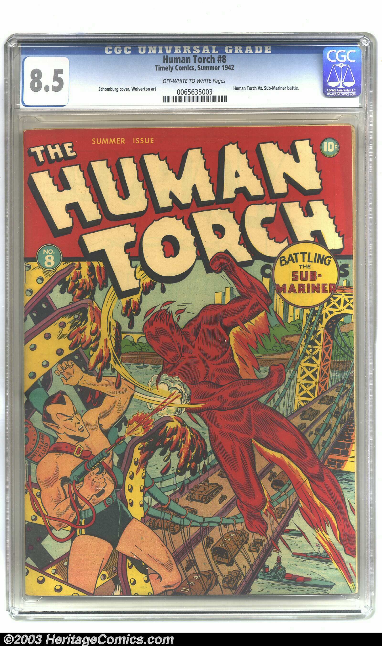 The Human Torch 8 Timely 1942 Cgc Vf 8 5 Off White To White Lot 6231 Heritage Auctions