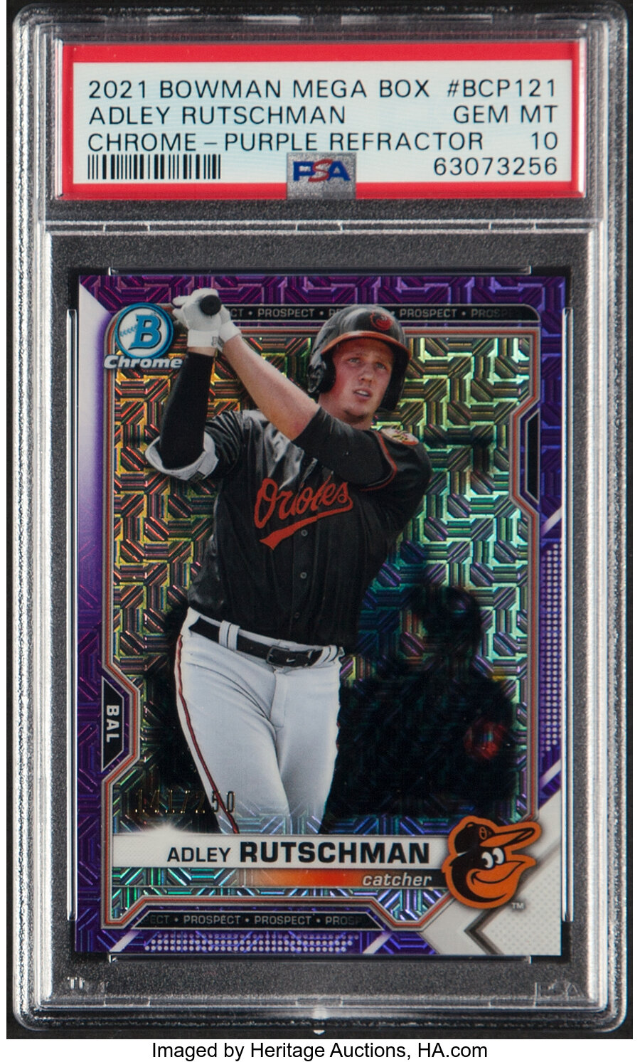 2021 Bowman Chrome Mega Box Adley Rutschman (Purple Refractor) #BCP121 PSA Gem Mint 10 - #'d 141/250