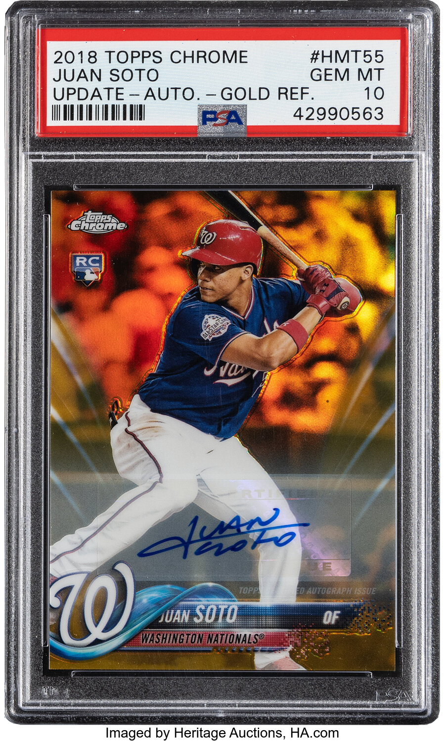 2018 Topps Chrome Update Juan Soto (Autographs-Gold Refractor) Rookie #HMT-55 PSA Gem Mint 10 - #'d 44/50