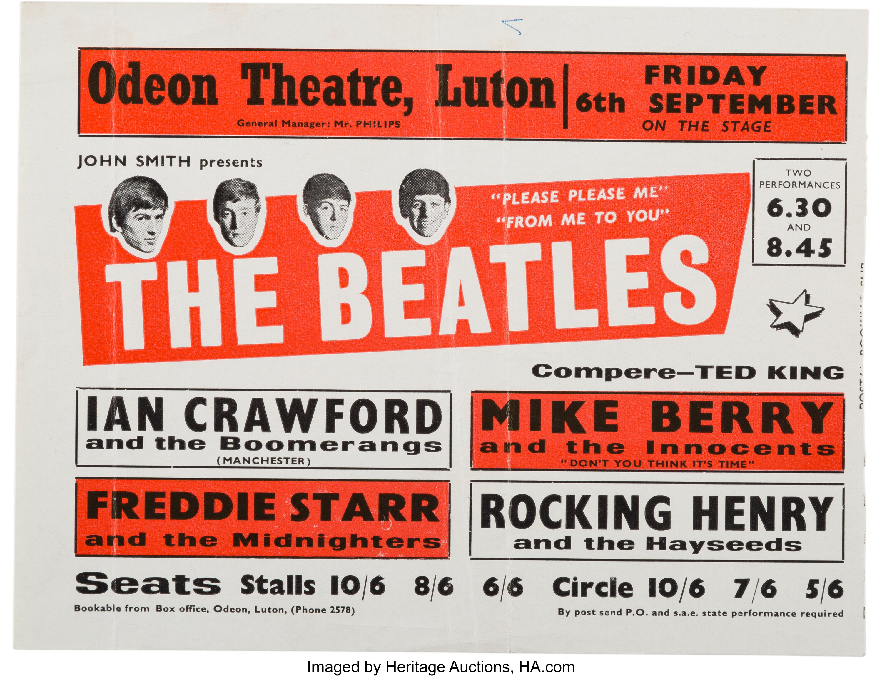 The Beatles Odeon Theatre Concert Handbill (1963). ... Music | Lot ...