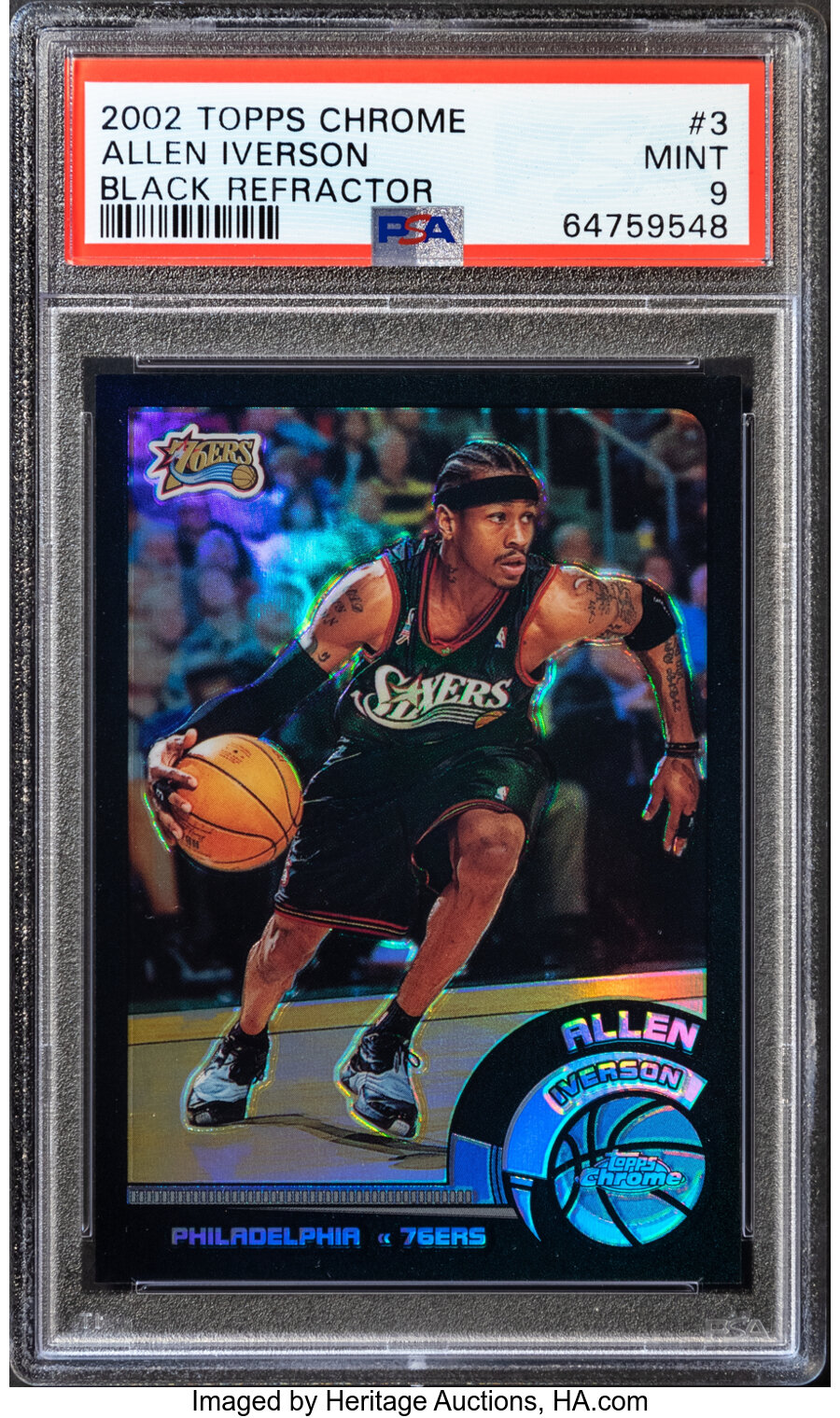 2002 Topps Chrome Allen Iverson (Black Refractor) #3 PSA Mint 9 - #'d 83/99