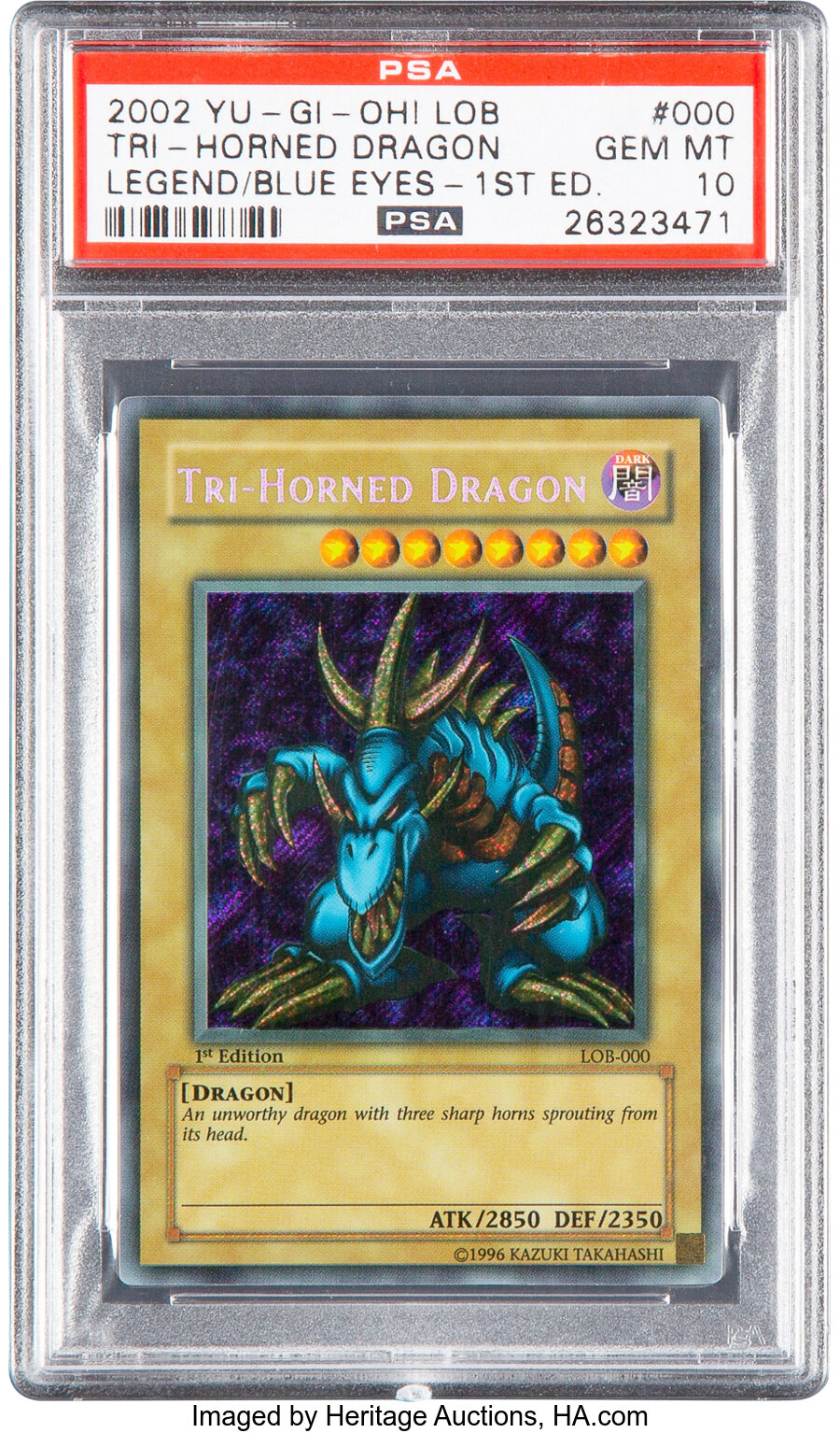 Yu-Gi-Oh! Tri-Horned Dragon 000 1st Edition Legend of Blue Eyes White Dragon PSA Trading Card Game GEM MT 10 (Konami, 2002) Se