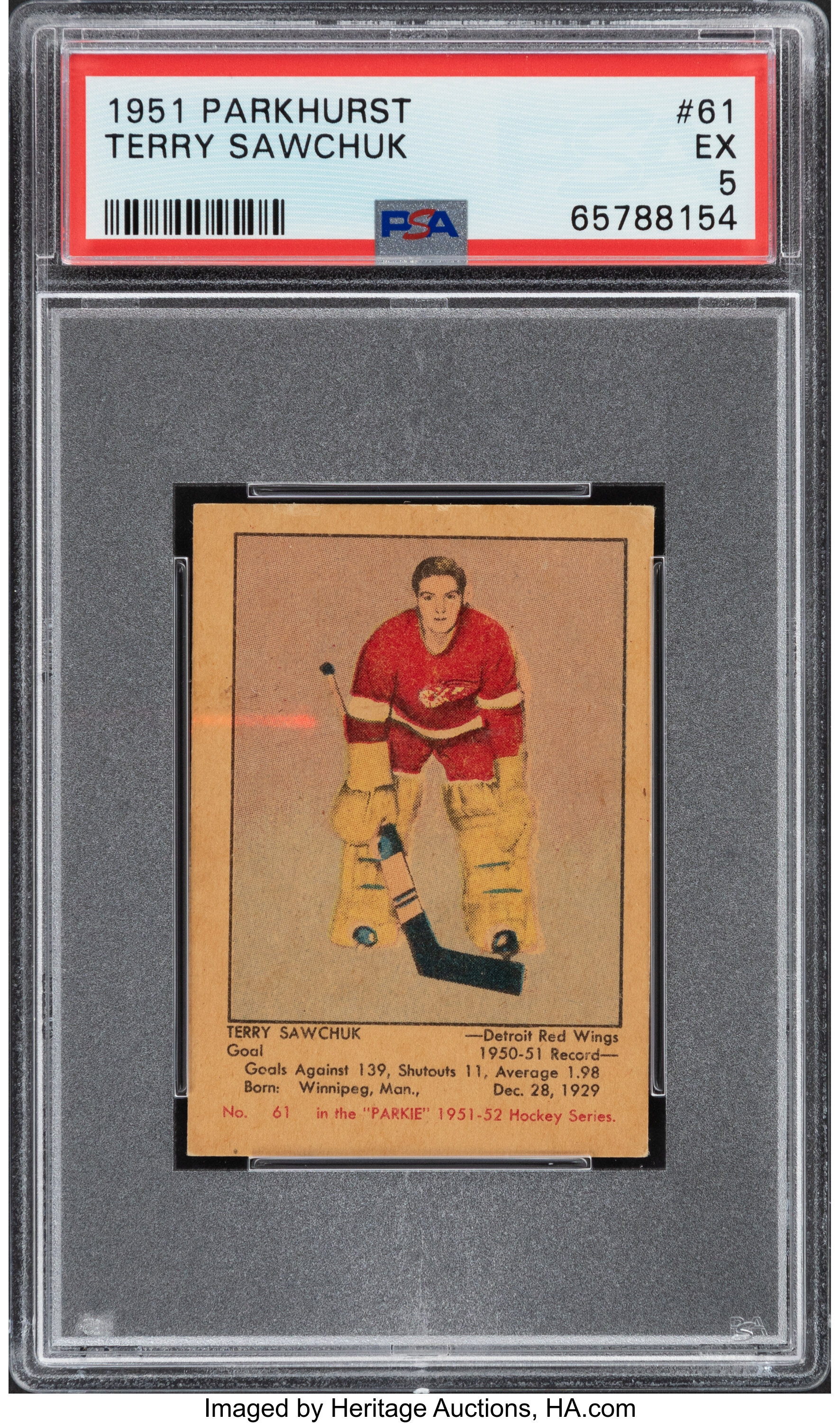 1951 Parkhurst Terry Sawchuk Rookie #61 PSA EX 5.... Hockey Cards | Lot ...