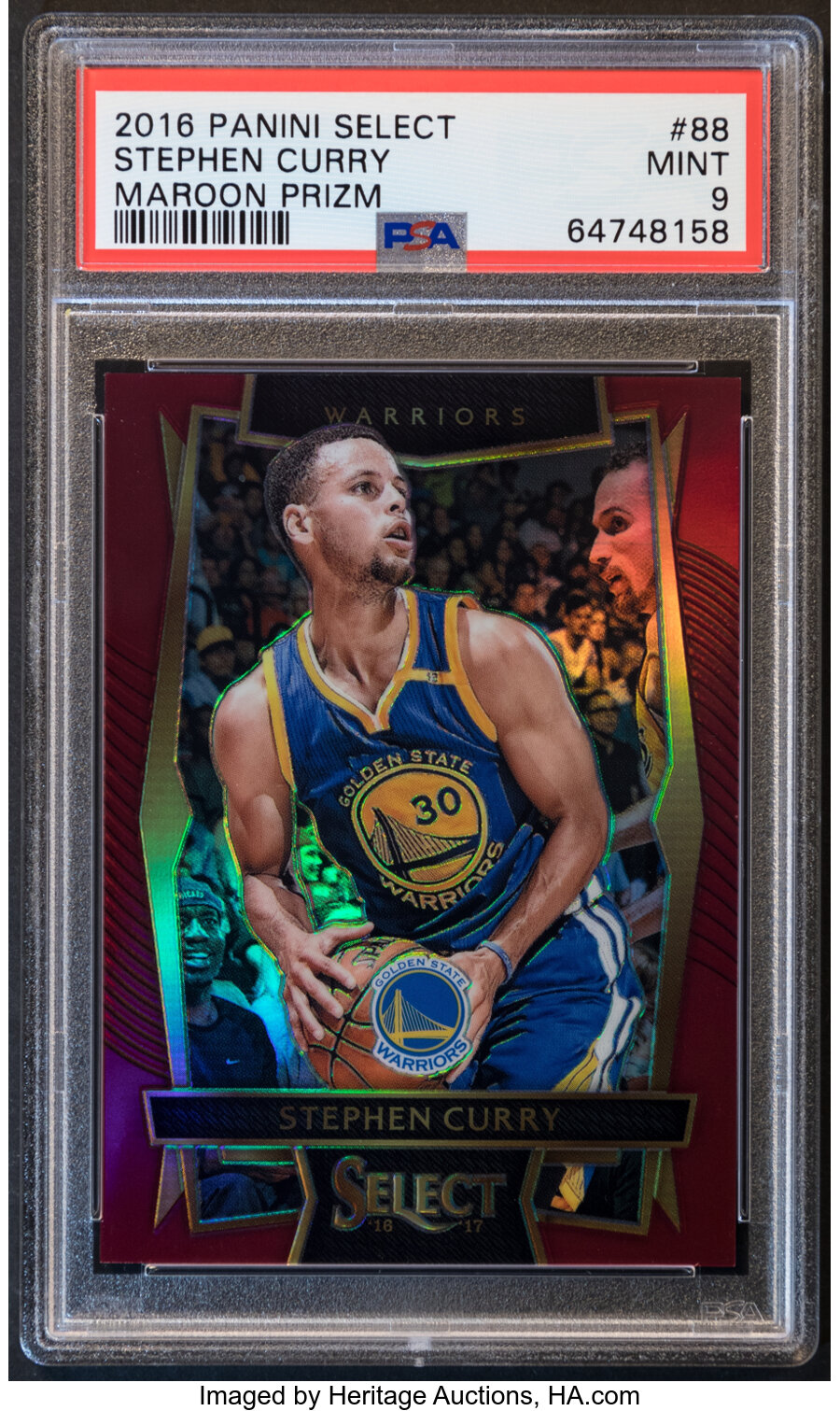 2016 Panini Select Stephen Curry (Maroon Prizm) #88 PSA Mint 9 - Serial #'d 175/175