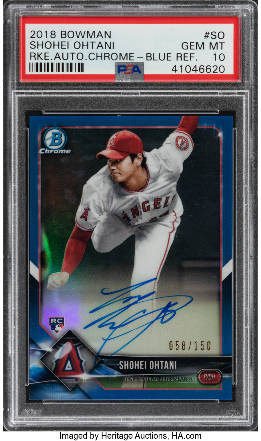 2018 Bowman Shohei Ohtani (Chrome Rookie Autographs-Blue Refractor) #CRA-SO PSA Gem Mint 10 - #'d 58/150