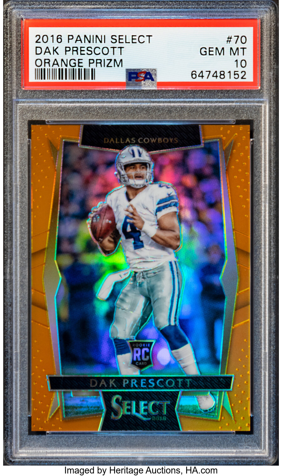 2016 Panini Select Dak Prescott (Orange Prizm) Rookie #70 PSA Gem Mint 10 - #'d 8/49