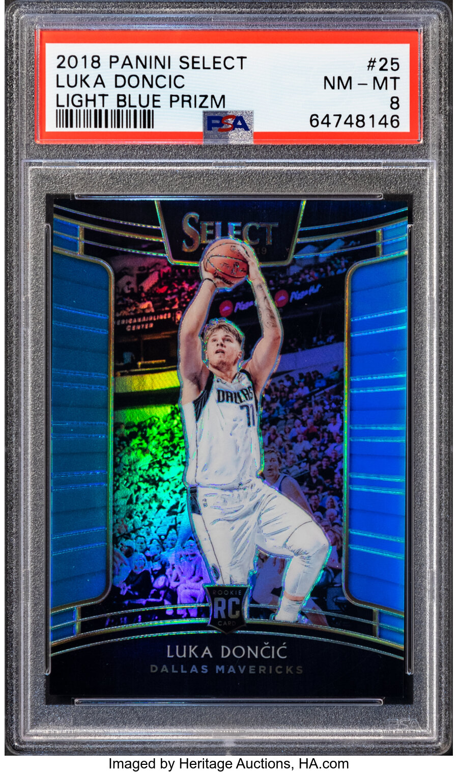 2018 Panini Select Luka Doncic (Concourse-Light Blue Prizm) Rookie #25 PSA NM-MT 8 - #'d 189/299