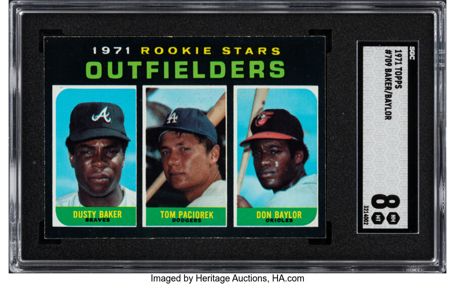 1971 Topps Dusty Baker, Tom Paciorek, Don Baylor - Rookie Outfielders #709 SGC NM-MT 8
