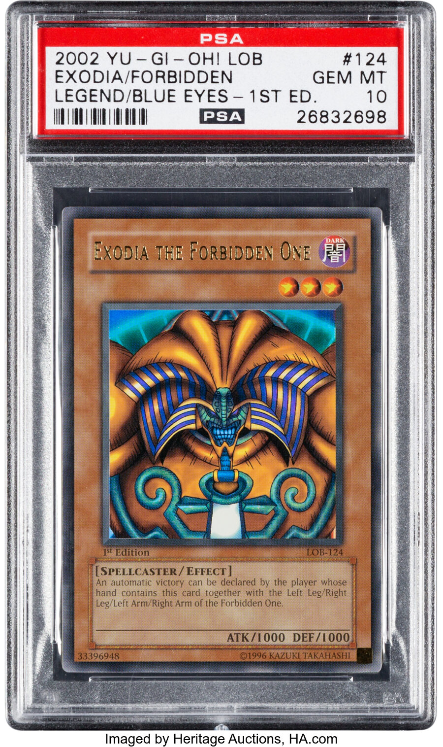 Yu-Gi-Oh! Exodia The Forbidden One 124 1st Edition Legend of Blue Eyes White Dragon PSA Trading Card Game GEM MT 10 (Konami, 2