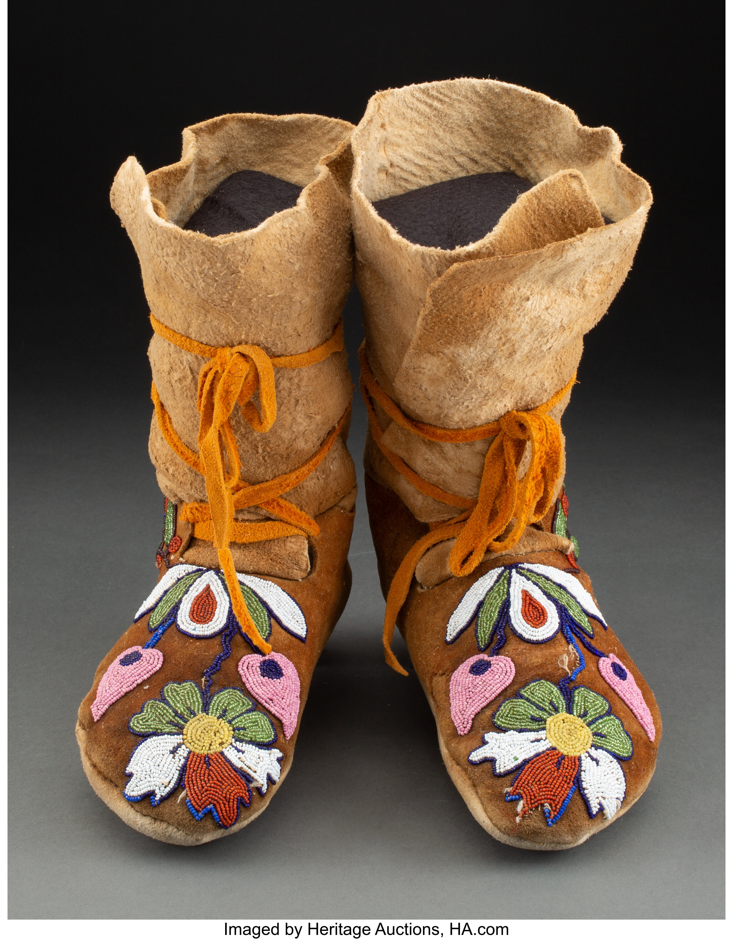 A Pair of Nez Perce Beaded Hide Hightop Moccasins... (Total: 2 ) | Lot ...