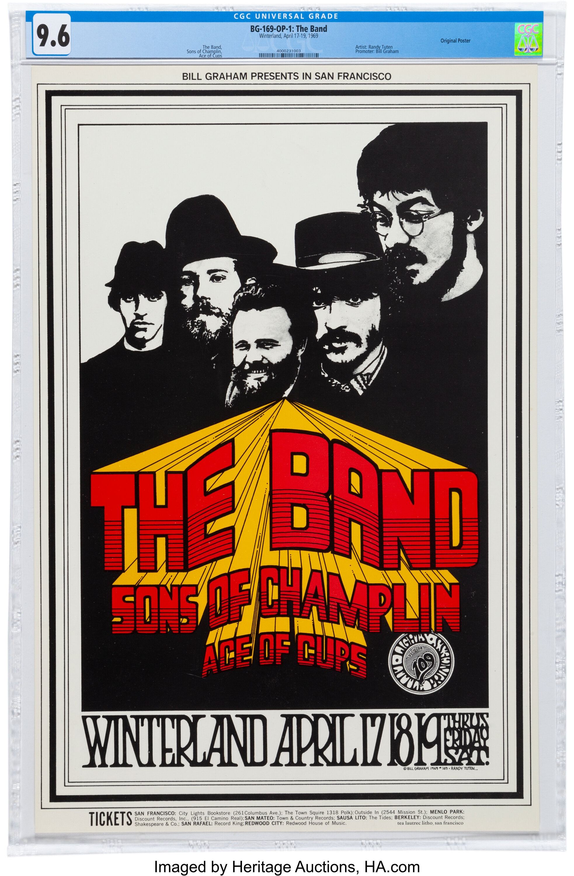 BG-169 The Band 1968 Winterland, S.F. Concert Poster Graded 9.6 ...