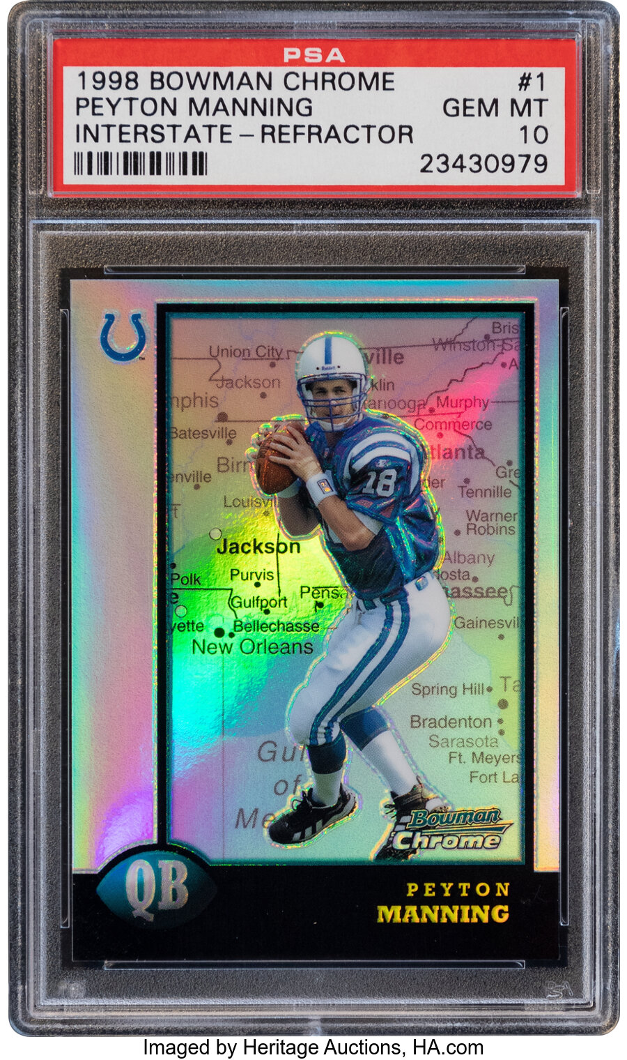 1998 Bowman Chrome Peyton Manning (Interstate-Refractor) Rookie #1 PSA Gem Mint 10