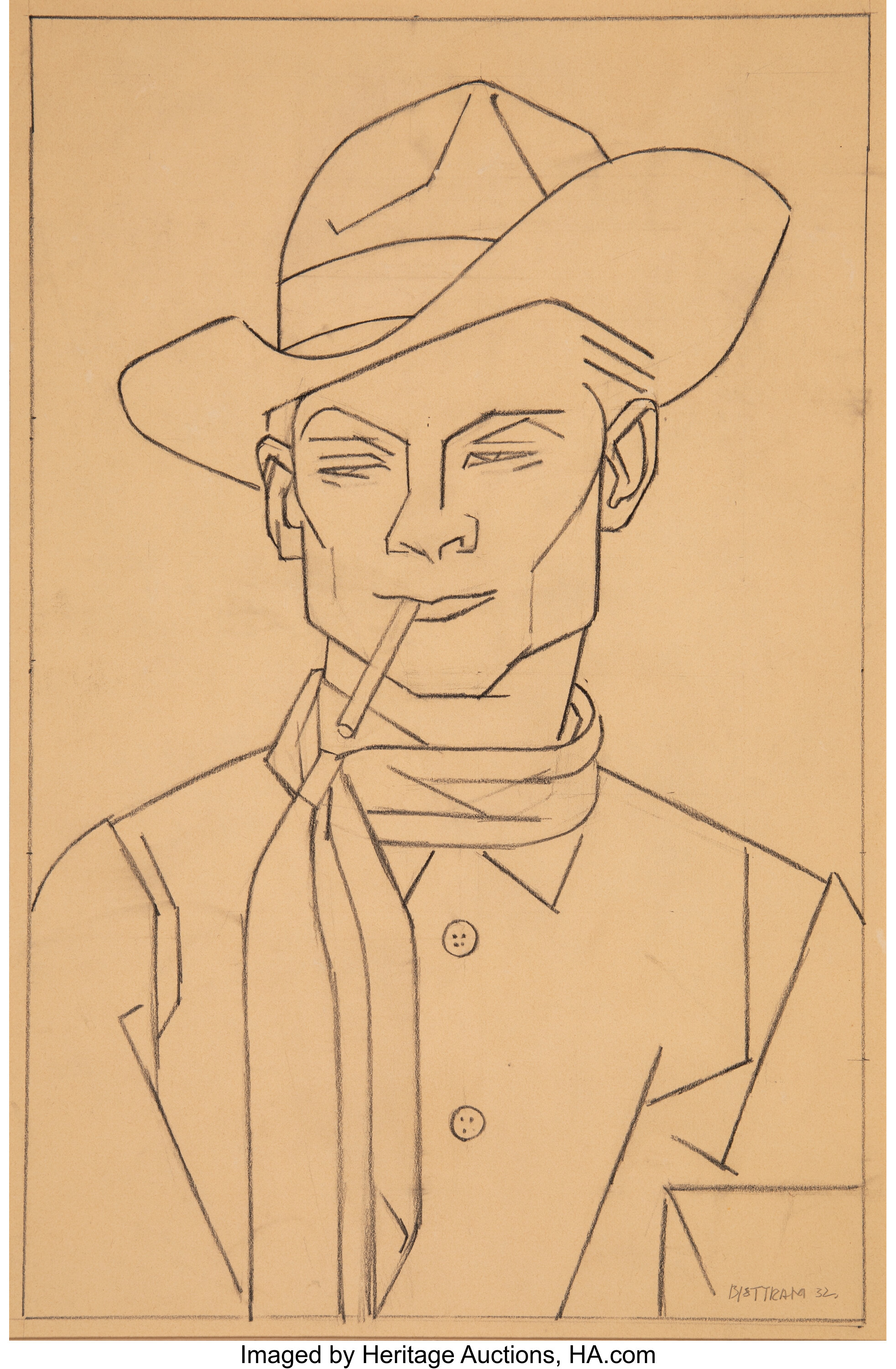 emil-james-bisttram-american-1895-1976-cowboy-1932-pencil-on