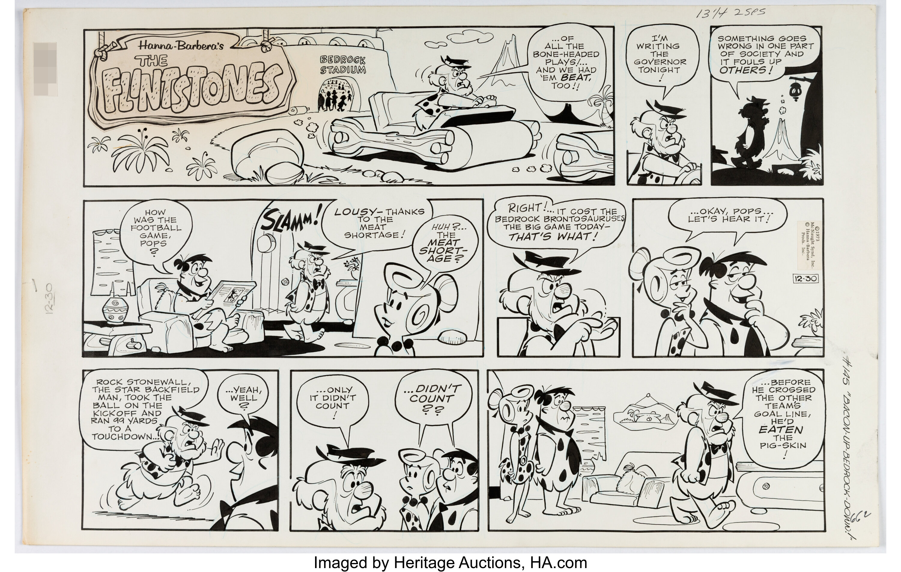 Gene Hazelton The Flintstones #145 Sunday Comic Strip Original Art ...