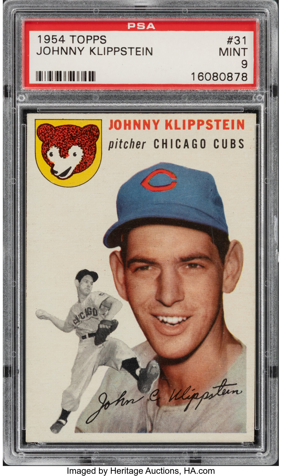 1954 Topps Johnny Klippstein #31 PSA Mint 9 - Only One Higher!