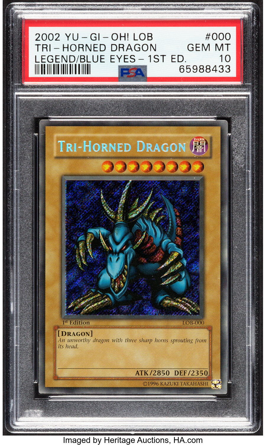 Yu-Gi-Oh! Tri-Horned Dragon 000 1st Edition Legend of Blue Eyes White Dragon PSA Trading Card Game GEM MT 10 (Konami, 2002) Se