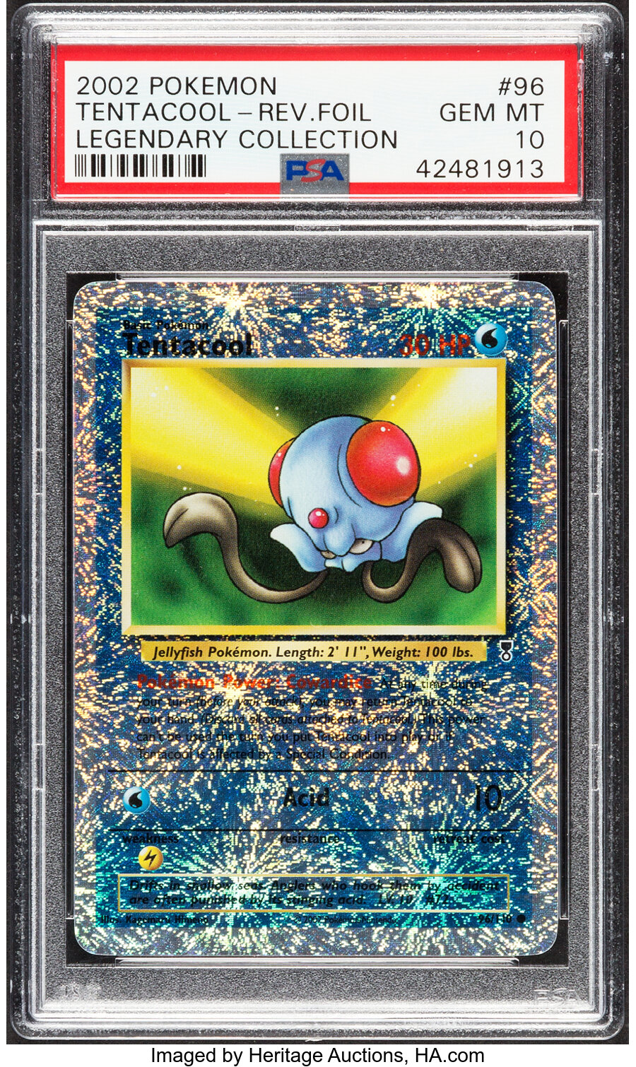 Pokemon Tentacool #96 Legendary Collection PSA Trading Card Game Gem Mint 10 (Wizards of the Coast, 2002) Reverse Holo, Common