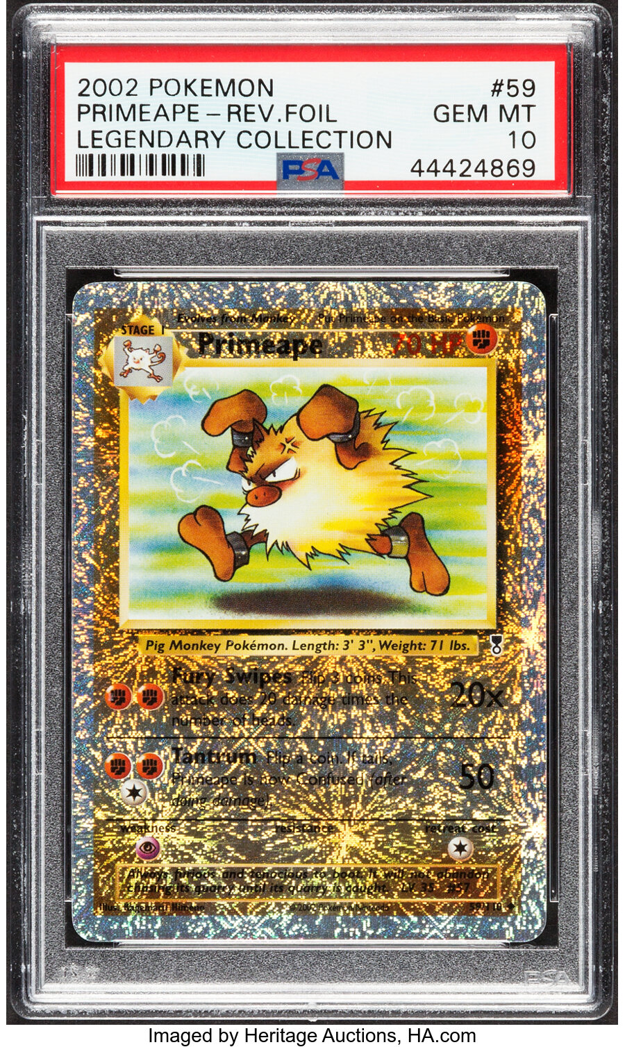 Pokemon Primeape #59 Legendary Collection PSA Trading Card Game Gem Mint 10 (Wizards of the Coast, 2002) Reverse Holo, Uncommo