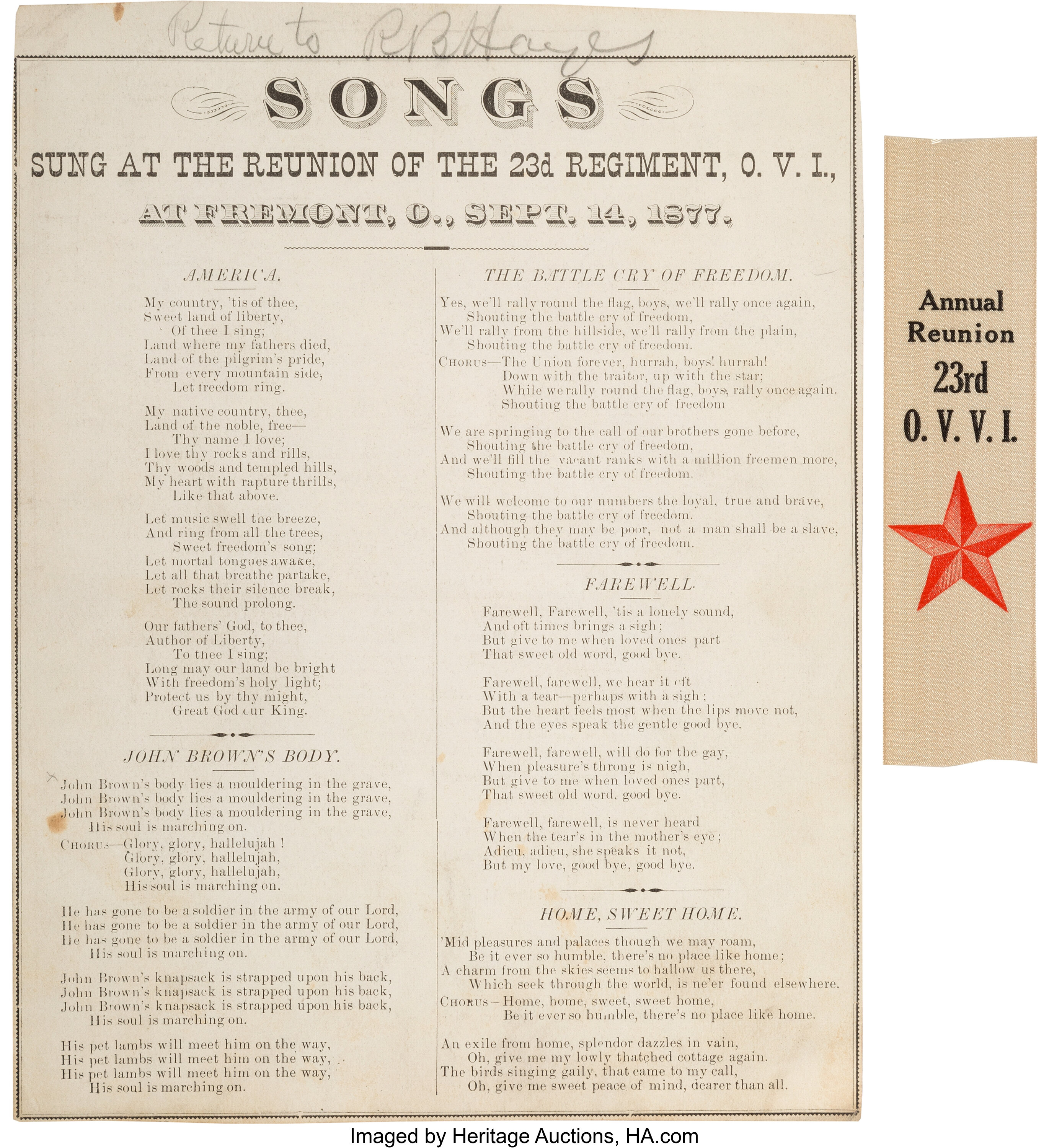 Rutherford B. Hayes Songsheet Signed (