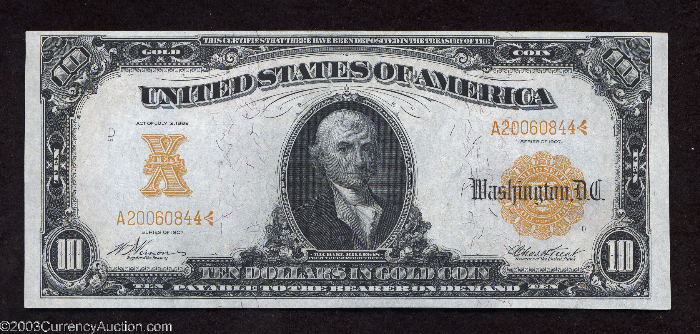 1907 $10 Gold Certificate, Fr-1167, Very Choice Crisp ... Large | Lot ...