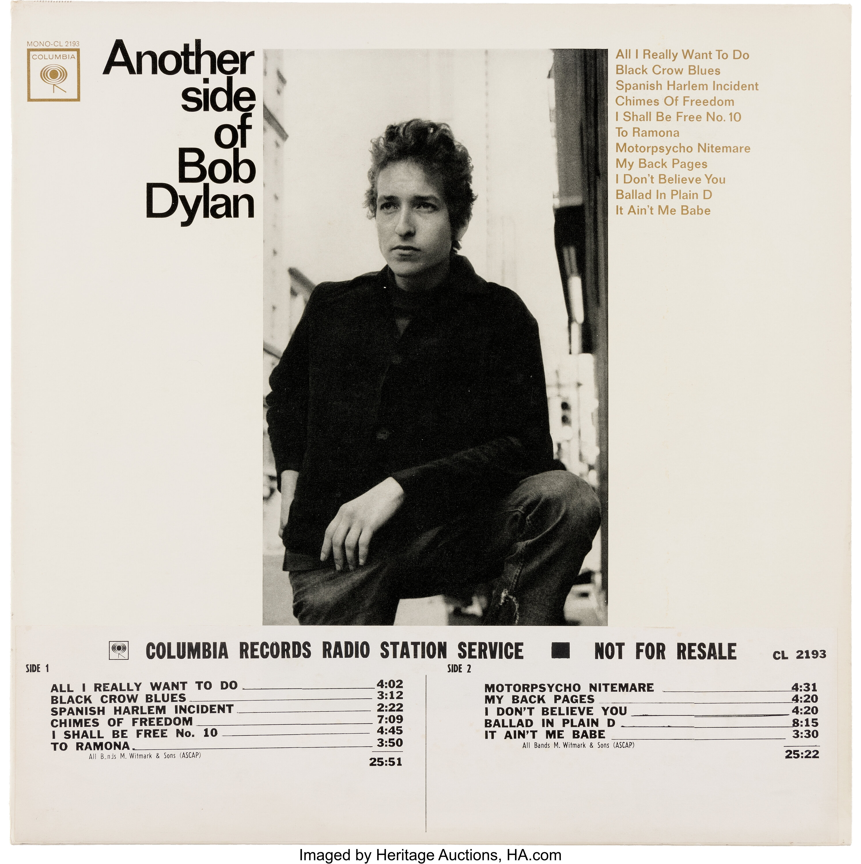 Bob Dylan Another Side of . . . Mono Vinyl LP With DJ Timing Strip